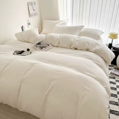Solid Bed Linen Cotton Bedding Set with Sheet Duvet Cover Pillowcase Single Couple Bedsheet King Queen Double Twin Size